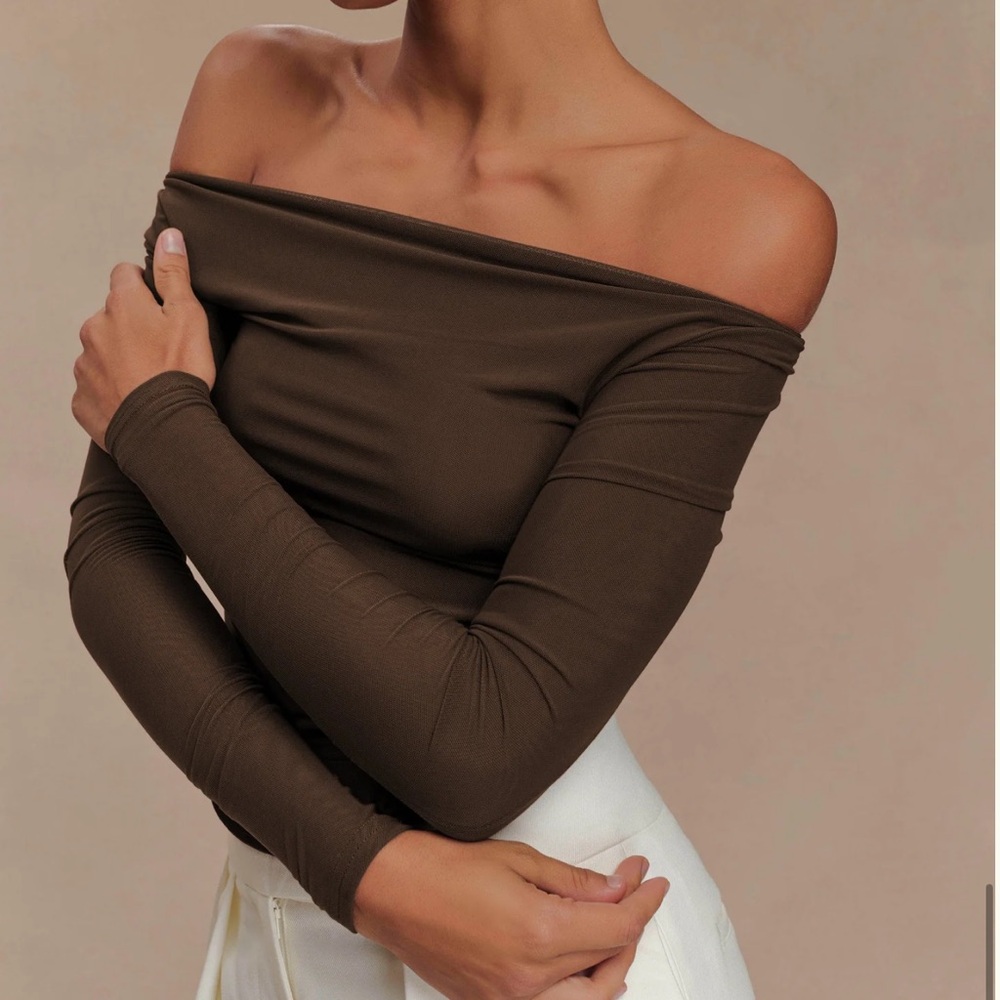 Elegant Off-Shoulder Brown Top